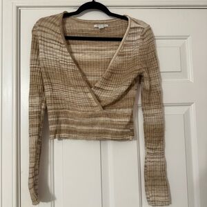 American Eagle Outfitters Beige Striped Crop Top